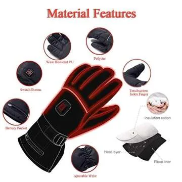 Heated Gloves, 4000 mAh Rechargeable Battery Powered Electric Heat Gloves Waterproof Winter Thermal Gloves with Touchscreen for Women Men Cycling Riding Skiing Skating Hiking Hunting Outdoor Sports
