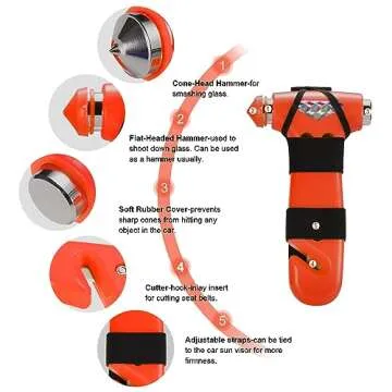 THINKWORK Car Safety Hammer, 3-in-1 Emergency Escape Tool with One Second Window Breaker and Seat Be...