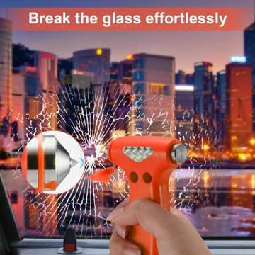 THINKWORK Car Safety Hammer, 3-in-1 Emergency Escape Tool with One Second Window Breaker and Seat Belt Cutter, Safety Emergency Car Escape Tool for Car, Office, Home, Orange