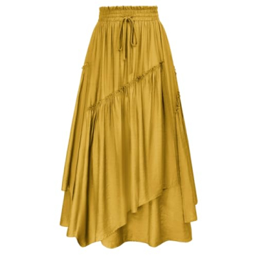 Chic Women Summer Long Maxi Skirt - A-Line Ruffled Tiered with Pockets