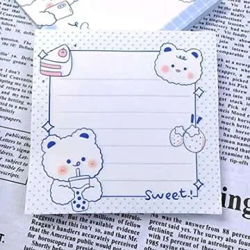 4 Pack Cute Sticky Notes Kawaii Sticky Notes Memo Pads 3.1x3.1 Inches Fresh Bear Series Self-Stick Note Pads for Girls Boys Students School Office Home (320 Sheets), 4 Pads 80 Sheets/Pad