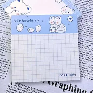 4 Pack Cute Sticky Notes Kawaii Sticky Notes Memo Pads 3.1x3.1 Inches Fresh Bear Series Self-Stick Note Pads for Girls Boys Students School Office Home (320 Sheets), 4 Pads 80 Sheets/Pad