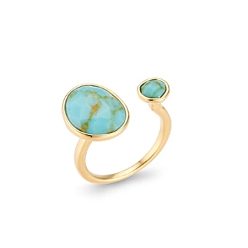 Bold 14K Gold-Plated Statement Ring with Eye-Catching Simulated Blue Turquoise - Hypoallergenic & Li...