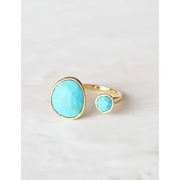 Elegant 14K Gold-Plated Ring with Simulated Turquoise