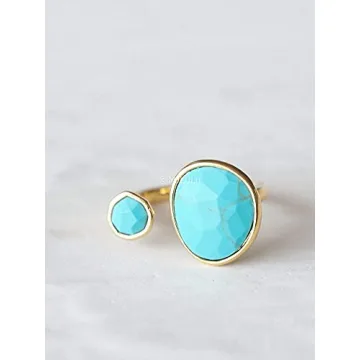 Elegant 14K Gold-Plated Ring with Simulated Turquoise
