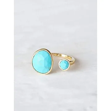 Elegant 14K Gold-Plated Ring with Simulated Turquoise