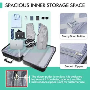 AnyZip Luggage PC ABS Hardside Lightweight Suitcase with 4 Universal Wheels TSA Lock Carry-On 20 Inch Black