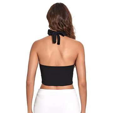 Verdusa Women's Sexy Criss Cross Tie Backless Cut Out Front Halter Crop Tops Black XS