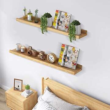 Gzshihu Solid Oak Shelving Wall Mounted, 35 Inch Rustic Wood Wall Storage Shelves, Long Wall Shelves Decorative Storage for Home Living, Kitchen, Bathroom, and Bedroom - Set of 2