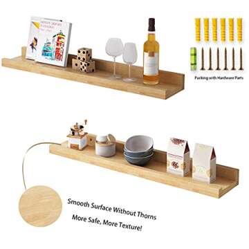 Gzshihu Solid Oak Shelving Wall Mounted, 35 Inch Rustic Wood Wall Storage Shelves, Long Wall Shelves Decorative Storage for Home Living, Kitchen, Bathroom, and Bedroom - Set of 2