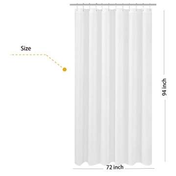 N&Y HOME Extra Long Fabric Shower Curtain or Liner 72 x 94 inch, Hotel Quality, Washable, White Bath...