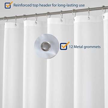 N&Y HOME Extra Long Fabric Shower Curtain or Liner 72 x 94 inch, Hotel Quality, Washable, White Bathroom Curtains with Grommets, 72x94
