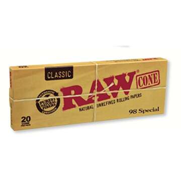 RAW Classic Natural Unrefined Pre Rolled Cones Cones Per Pack Brown Unscented, 20 Count