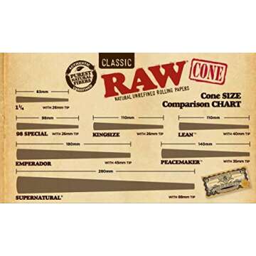 RAW Classic Natural Unrefined Pre Rolled Cones Cones Per Pack Brown Unscented, 20 Count