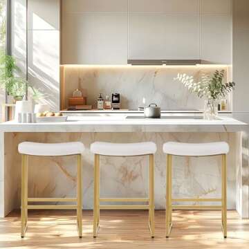 ALPHA HOME 24" Bar Stools Counter Height Set of 2, PU Leather Saddle Stool with Metal Legs Modern Di...