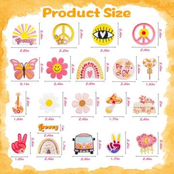 Yaveron 20Pcs Groovy Retro Hippie Iron on Patches Vintage Boho Peace Sign Patch for Clothing Backpac...