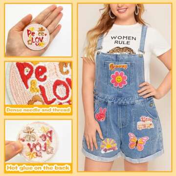 Yaveron 20Pcs Groovy Retro Hippie Iron on Patches Vintage Boho Peace Sign Patch for Clothing Backpacks Jeans Jackets Hats Sew on Embroidered Applique