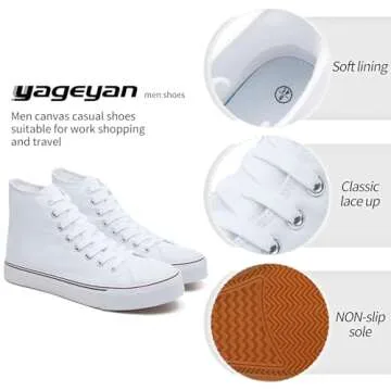 Yageyan Mens High Top Canvas Sneakers - Fashion Lace-up Walking Shoes Casual Classic