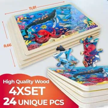 QUOKKA 4SET Wooden Puzzles for Kids 4-6 - Learning Fun