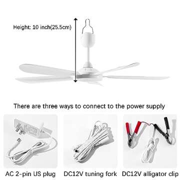 Mengnessly 28" Inch Ceiling Fan AC 110V/DC 12V Indoor Outdoor Gazebo Electric Fans for Tent with Remote Control Portable Hanging Plug in No Light White Bedroom Porch Quiet Small Room RV Garage Dorm