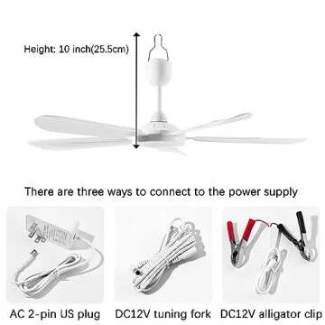 Mengnessly 28" Inch Ceiling Fan AC 110V/DC 12V Indoor Outdoor Gazebo Electric Fans for Tent with Remote Control Portable Hanging Plug in No Light White Bedroom Porch Quiet Small Room RV Garage Dorm