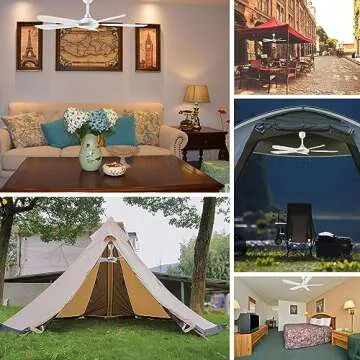 Mengnessly 28" Inch Ceiling Fan AC 110V/DC 12V Indoor Outdoor Gazebo Electric Fans for Tent with Remote Control Portable Hanging Plug in No Light White Bedroom Porch Quiet Small Room RV Garage Dorm