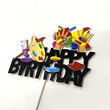Art Theme Birthday Cake Topper with Brush Palette Sign for Creative Celebrations