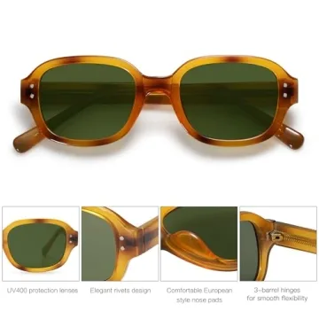 SOJOS Sunglasses for Women, Rectangle Vintage Sun Glasses with Square Frame, Yellow Tortoise Frame/Green Lens for Outdoor Travel, SJ2218 (Amber Yellow)
