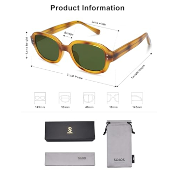SOJOS Sunglasses for Women, Rectangle Vintage Sun Glasses with Square Frame, Yellow Tortoise Frame/Green Lens for Outdoor Travel, SJ2218 (Amber Yellow)