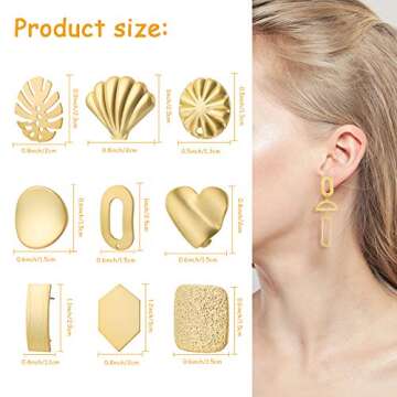 Hicarer 90 Pcs Gold Plated Earring Posts - Creative Jewelry Making Set with 9 Styles