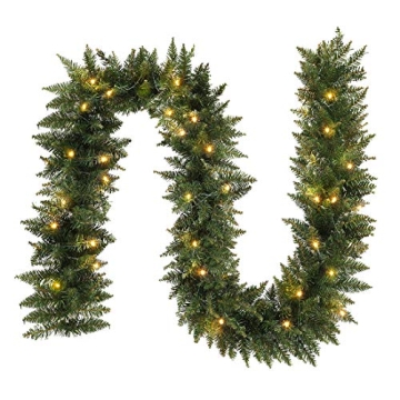 ANOTHERME 9 FT Pre-lit Christmas Garland Holiday Artificial Decor for Stairs Wall Door Indoor Outdoo...