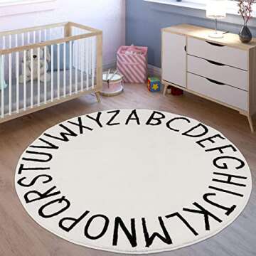 HEBE 4ft Round Kids Play Rug ABC Alphabet Nursery Rug for Bedroom Playroom Non Slip Fun Educational ...