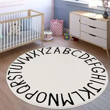 HEBE 4ft Round Kids Play Rug ABC Alphabet Nursery Rug for Bedroom Playroom Non Slip Fun Educational ...