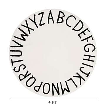 HEBE 4ft Round Kids Play Rug ABC Alphabet Nursery Rug for Bedroom Playroom Non Slip Fun Educational Playmat Round Circle Carpet Crawling Mat for Classroom Infant Toddlers