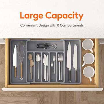 Lifewit Silverware Drawer Organizer, Expandable Utensil Tray for Kitchen, BPA Free Flatware and Cutl...