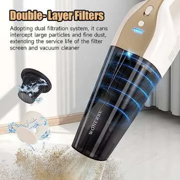WONERBE Handheld Vacuum,Car Hand Vacuum Cleaner Cordless with Two Charging Cables,10000PA Hand Vacuum Small Portable Vacuums,Mini Rechargeable Vacuum Cleaner with 2 Filters&LED,Fast Charging Dock