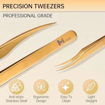 Lash Tweezers for Eyelash Extension, Hand Calibrated Dolphin-shaped Tip eyelash tweezers, False Lash...