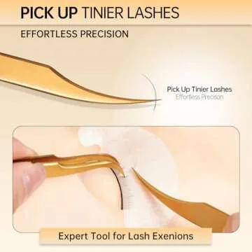Lash Tweezers for Eyelash Extension, Hand Calibrated Dolphin-shaped Tip eyelash tweezers, False Lash Application Tools, Lash extension tweezers gold