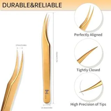 Lash Tweezers for Eyelash Extension, Hand Calibrated Dolphin-shaped Tip eyelash tweezers, False Lash Application Tools, Lash extension tweezers gold