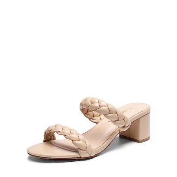 DREAM PAIRS Women's Two Braided Strap Low Heels for Women Open Toe Block Chunky Heels Sandals Holida...
