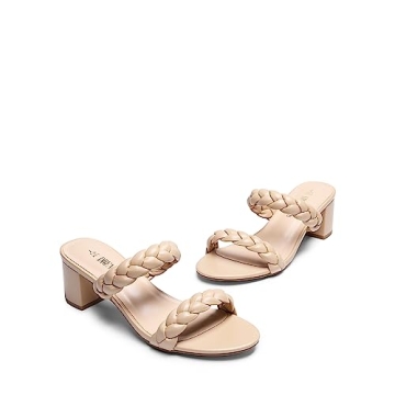 DREAM PAIRS Women's Two Braided Strap Low Heels for Women Open Toe Block Chunky Heels Sandals Holiday Party Wedding Dress Pumps Shoes DHS213-2 Nude Size 8
