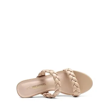 DREAM PAIRS Women's Two Braided Strap Low Heels for Women Open Toe Block Chunky Heels Sandals Holiday Party Wedding Dress Pumps Shoes DHS213-2 Nude Size 8