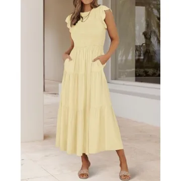ZESICA Summer Flutter Sleeve Midi Dress for Women