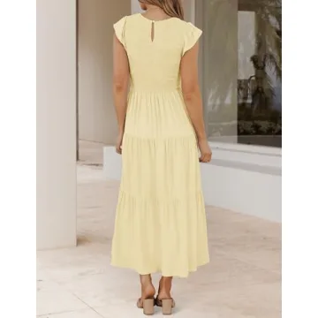 ZESICA Summer Flutter Sleeve Midi Dress for Women