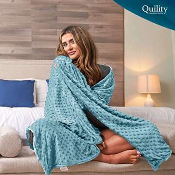 Quility Weighted Blanket for Adults - 20 LB Queen Size Heavy Blanket for Cooling & Heating - 100% Cotton Big Blanket w/Glass Beads, Machine Washable Blankets - 60"x80", Aqua