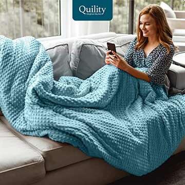 Quility Weighted Blanket for Adults - 20 LB Queen Size Heavy Blanket for Cooling & Heating - 100% Cotton Big Blanket w/Glass Beads, Machine Washable Blankets - 60"x80", Aqua