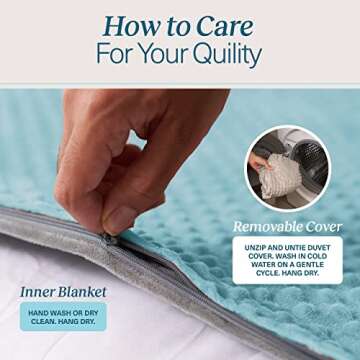 Quility Weighted Blanket for Adults - 20 LB Queen Size Heavy Blanket for Cooling & Heating - 100% Cotton Big Blanket w/Glass Beads, Machine Washable Blankets - 60"x80", Aqua