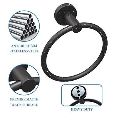 Sofier Black Bathroom Accessories Set 4Pcs Matte Black Bathroom Hardware Set Toilet Paper Holder Towel Ring Towel Hooks Hand Towel Holder Wall Mounted Heavy Duty Stainless Steel