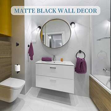 Sofier Black Bathroom Accessories Set 4Pcs Matte Black Bathroom Hardware Set Toilet Paper Holder Towel Ring Towel Hooks Hand Towel Holder Wall Mounted Heavy Duty Stainless Steel