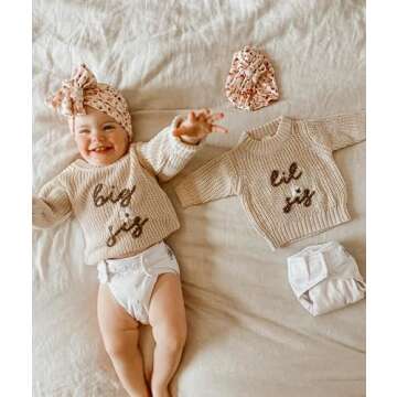 CREAIRY Big Sister Little Sister Matching Outfits Toddler Baby Girl Chunky Knit Sweater Warm Sweatsh...